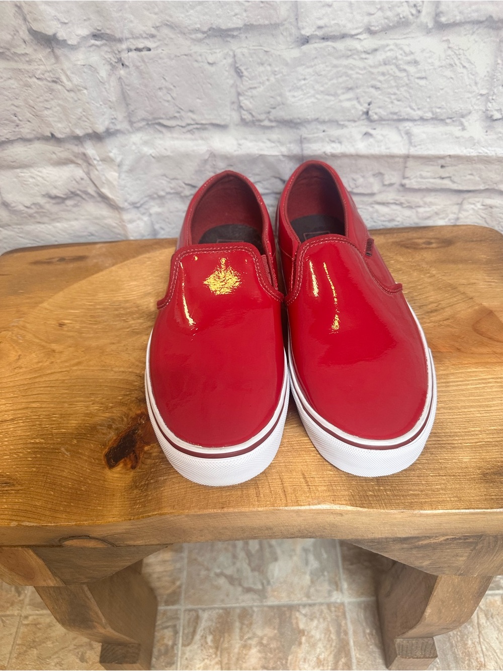 Vans Women’s  Red Patent Slip-On Sneakers Never Worn